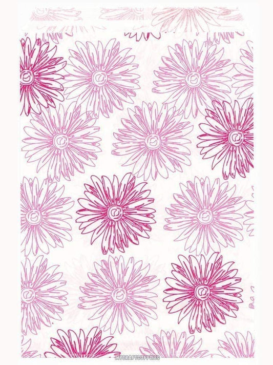 50 Bags Flat Plain Paper or Patterned Bags for candy, cookies, merchandise, pens, Party favors, Gift bags 6" x 9", Cute Flower