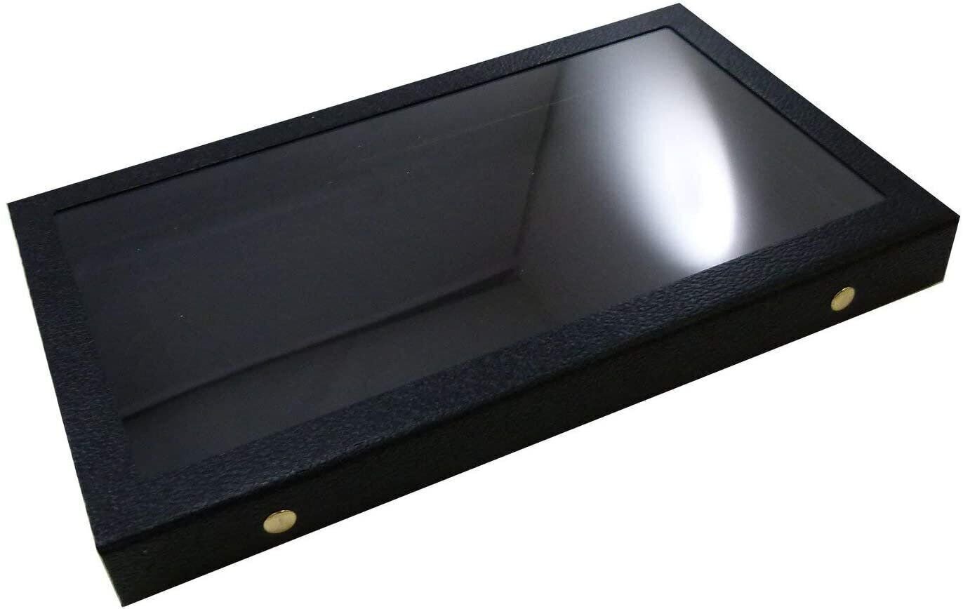 Black Jewelry Display Buckle Case 2 5/8" w Acrylic Glass Top & Pad