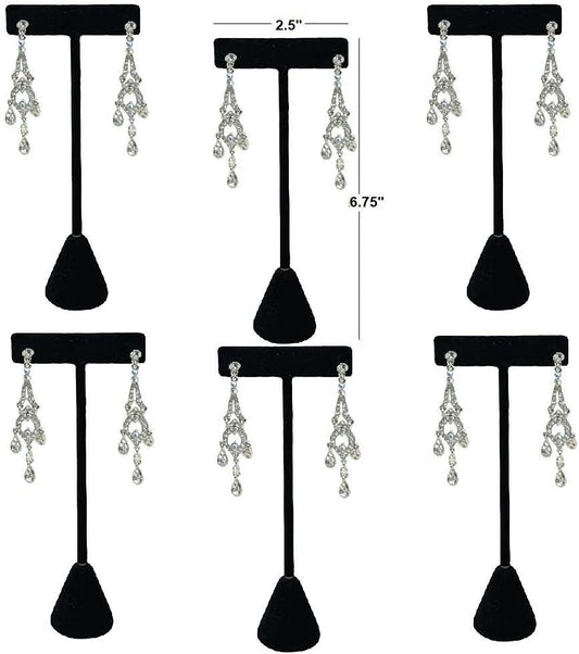 6 Qty Black Velvet 6.75" High Free-Standing Earring T-Stand Display w/ weighted base, T Shape Holder for Tradeshow, Home...