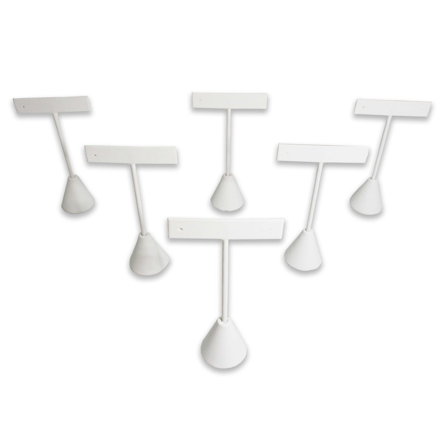 N'icePackaging 6 Qty White Leatherette 4.75" High Free-Standing Earring T-Stand Display w/ weighted base, T Shape Holder for Tradeshow, Home Business, Promotion, or just for Home