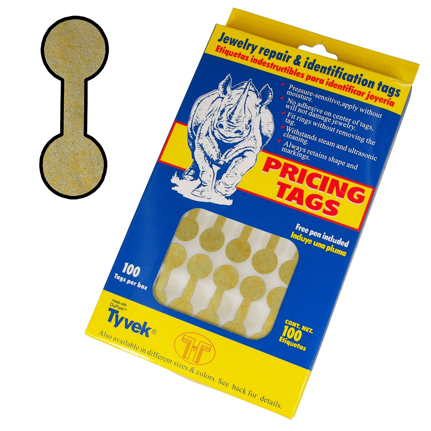 100 Qty - Tyvek dumbbell Jewelry Price Tags for pricing and identification.