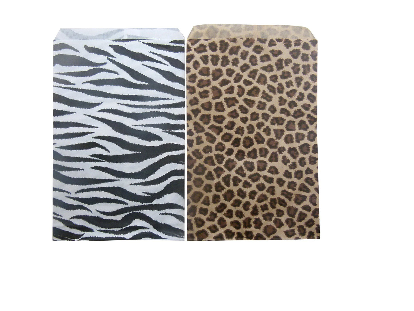 5" x 7", Cheetah/Zebra Combo (50 Bags) Flat Plain Paper or Patterned Bags for candy, cookies, merchandise, pens, Party favors, Gift bags