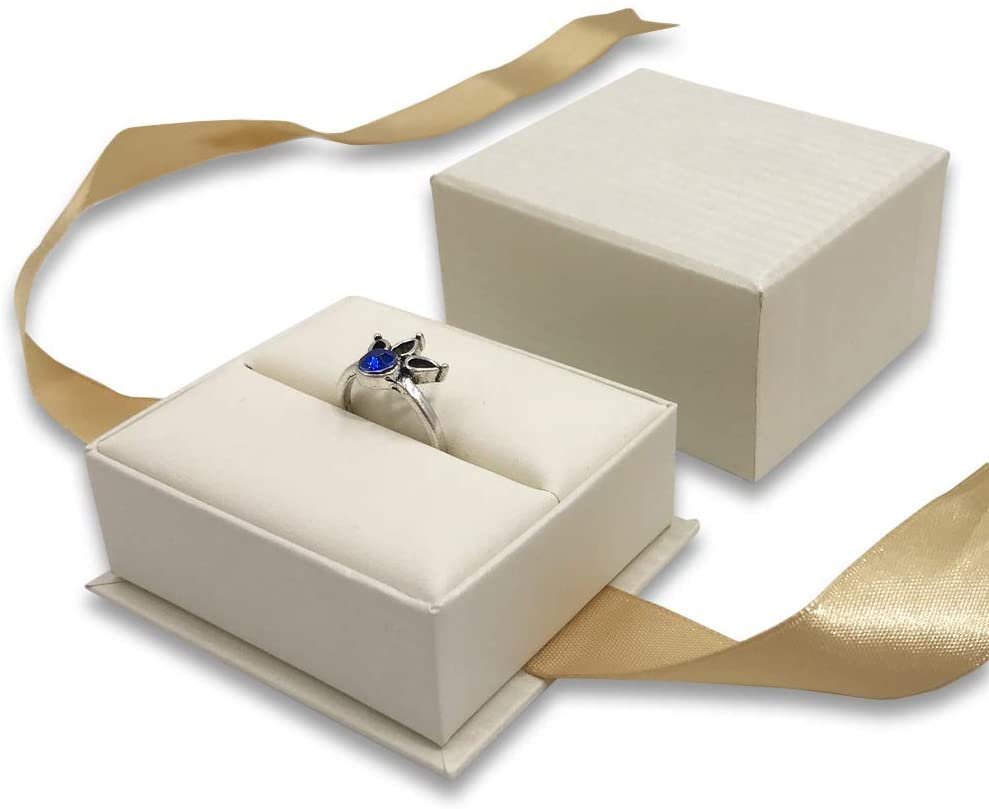 1 Qty - Deluxe Honey-Cream Elagant Ribbon Pre-Wrapped Ring Jewelry Box - For sales/gifts/display/storage