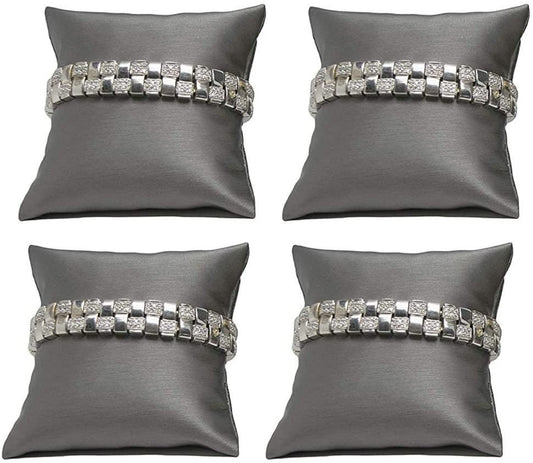 4-Pieces Bracelet Watch Pillow Jewelry Displays (4" x 4", Steel Grey Faux Leather)