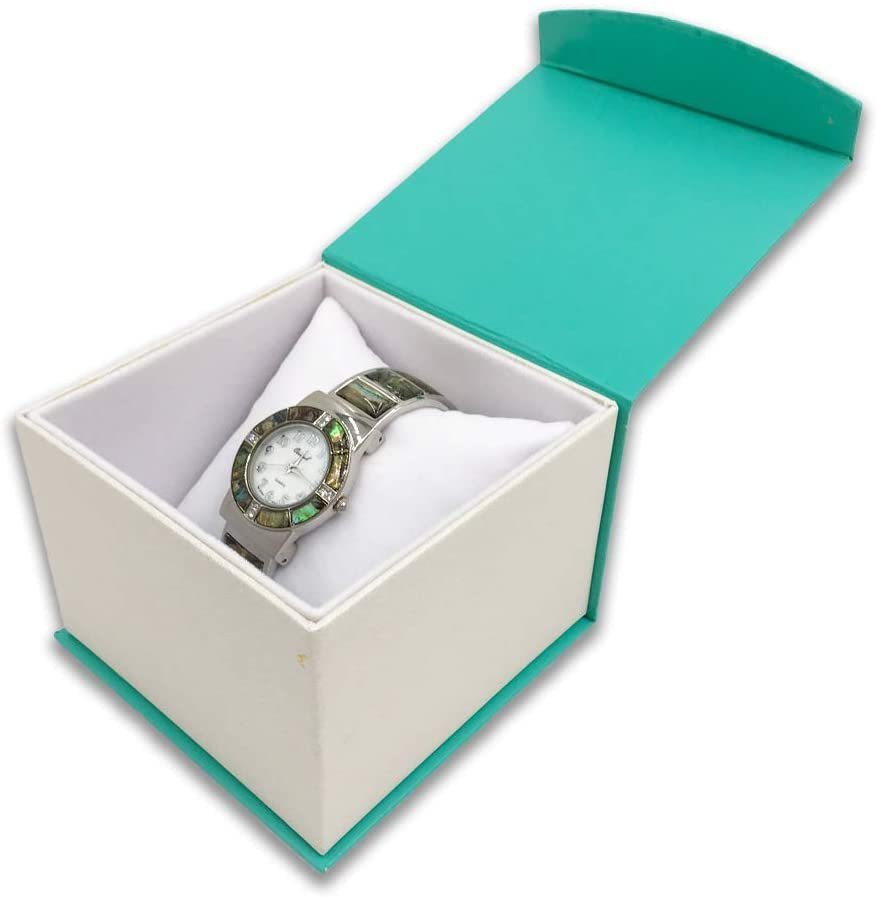 1 Qty - Teal-Duck Magnetic Flap Watch Pillow Jewelry Box - Textured Gift Box