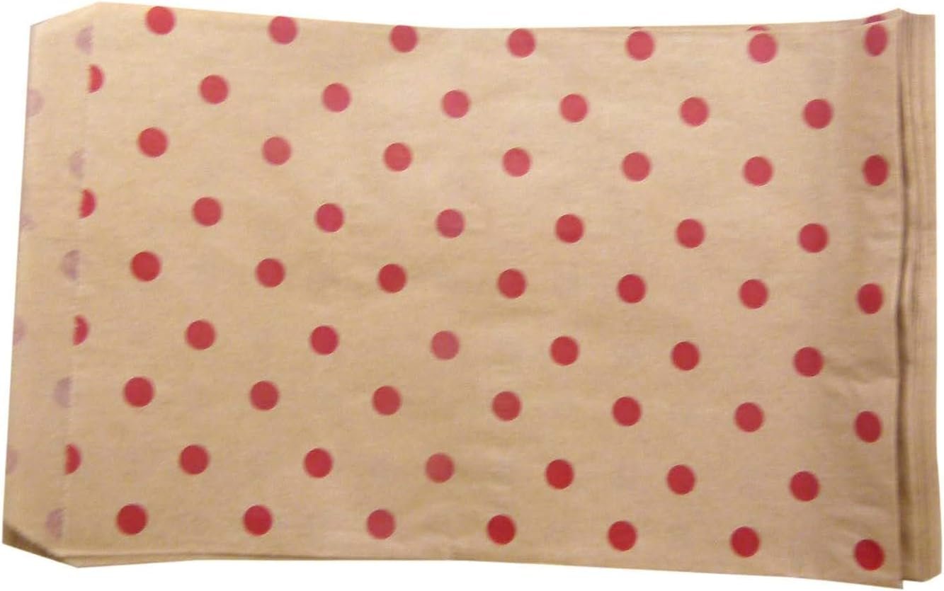 100 Qty 4" x 6" Decorative Flat Paper Gift Bags - Red Polka-Dot on Brown Kraft Bags