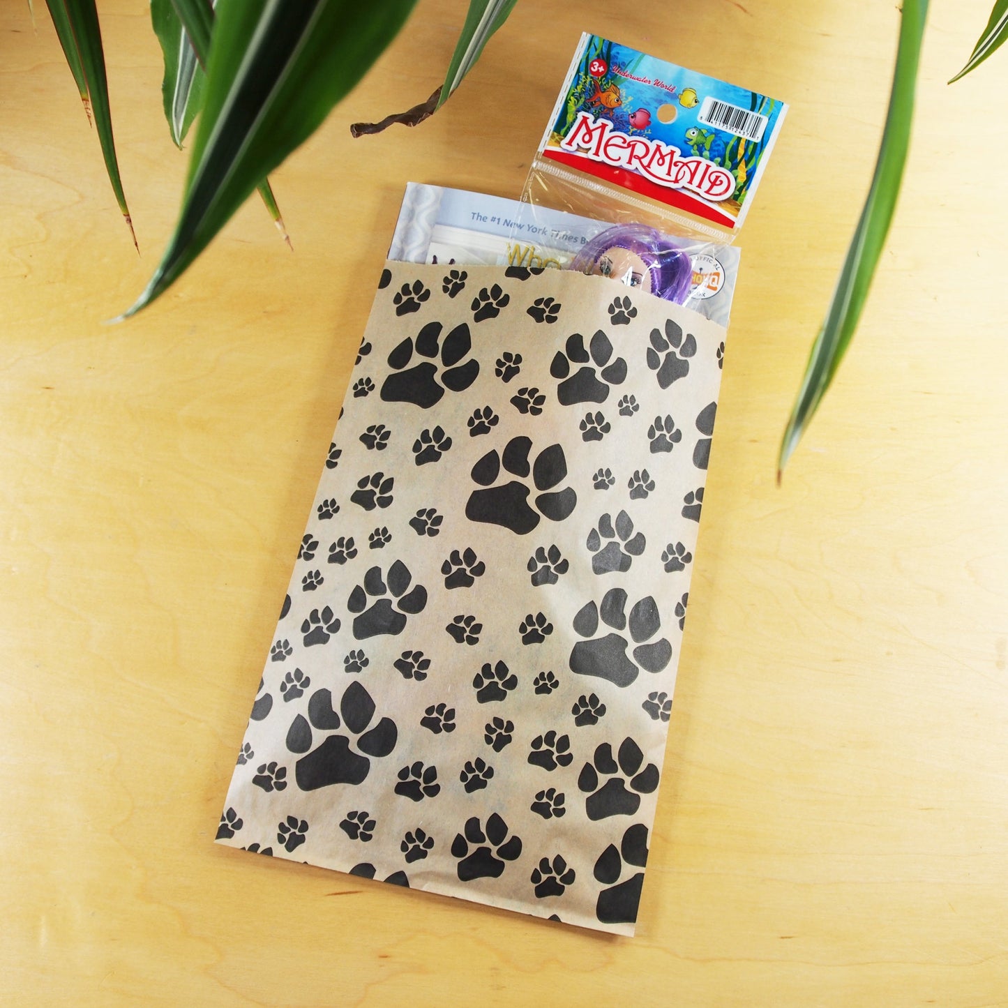 200 White or Brown Bags/Pack of our Decorative Flat Paper Gift Bags - Paw-Print Pattern for Sales/Treats/Parties Cookies/Gifts