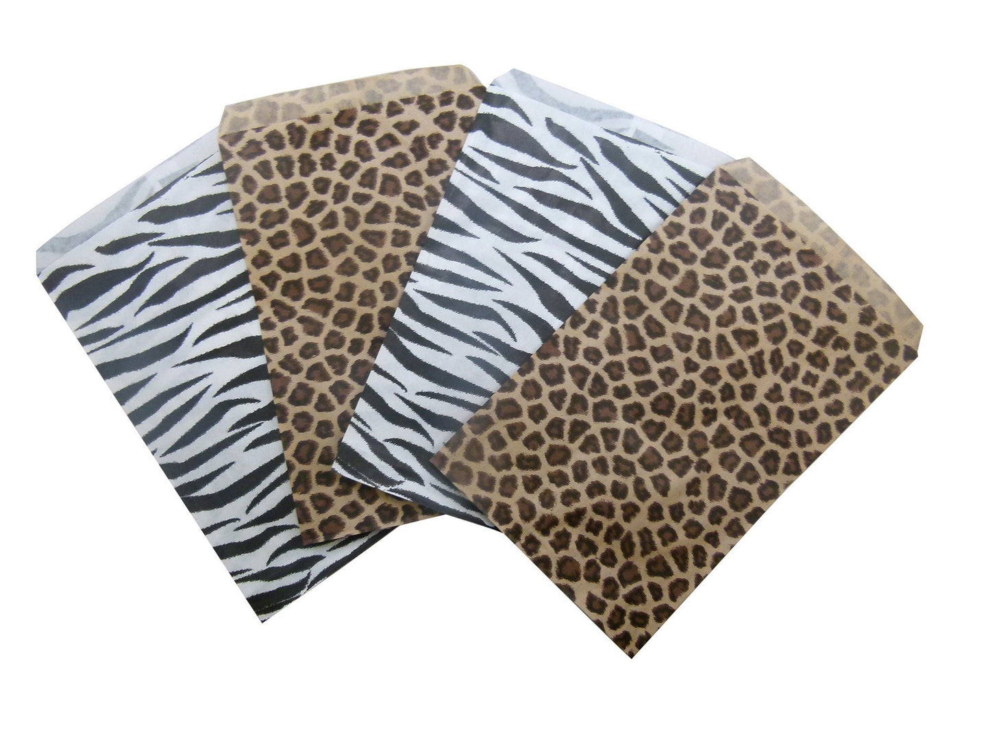 5" x 7", Cheetah/Zebra Combo (50 Bags) Flat Plain Paper or Patterned Bags for candy, cookies, merchandise, pens, Party favors, Gift bags