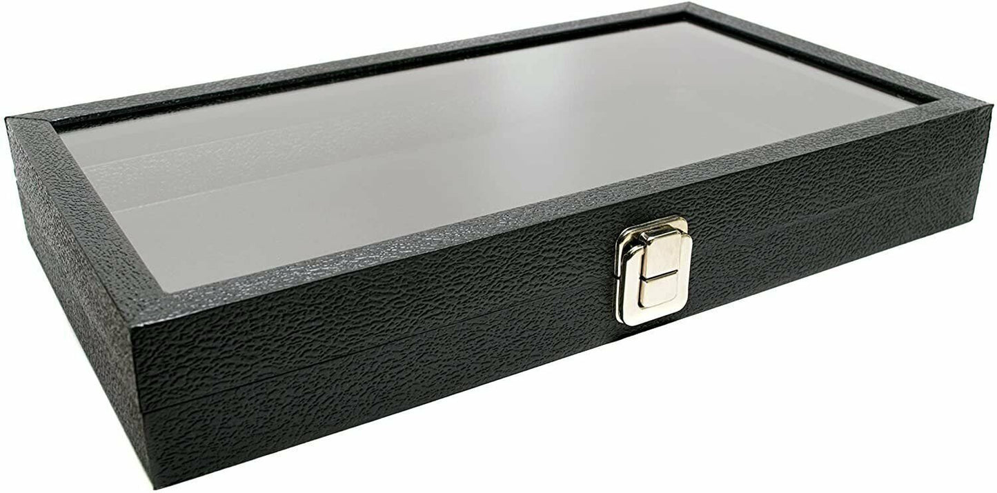 N'icePackaging - Large Glass Top Black Leatherette Metal Clasp Jewelry Display Case