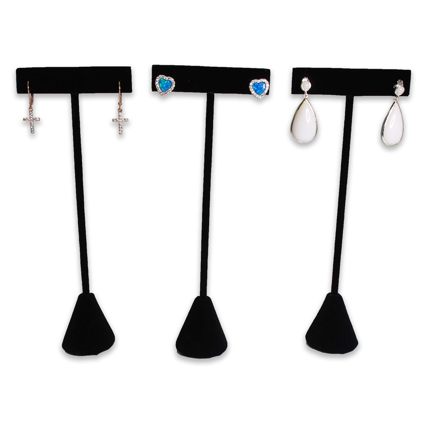 6 Qty Black Velvet 6.75" High Free-Standing Earring T-Stand Display w/ weighted base, T Shape Holder for Tradeshow, Home...