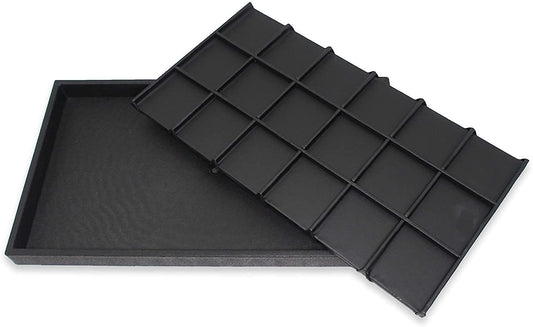 N'icePackaging  18 Compartment Black Leatherette Sorting Tray with Free-standing Black Plastic Display Tray  For Sales / Showcase / Home / Store Use - 14.75" x 8.25" x 1"