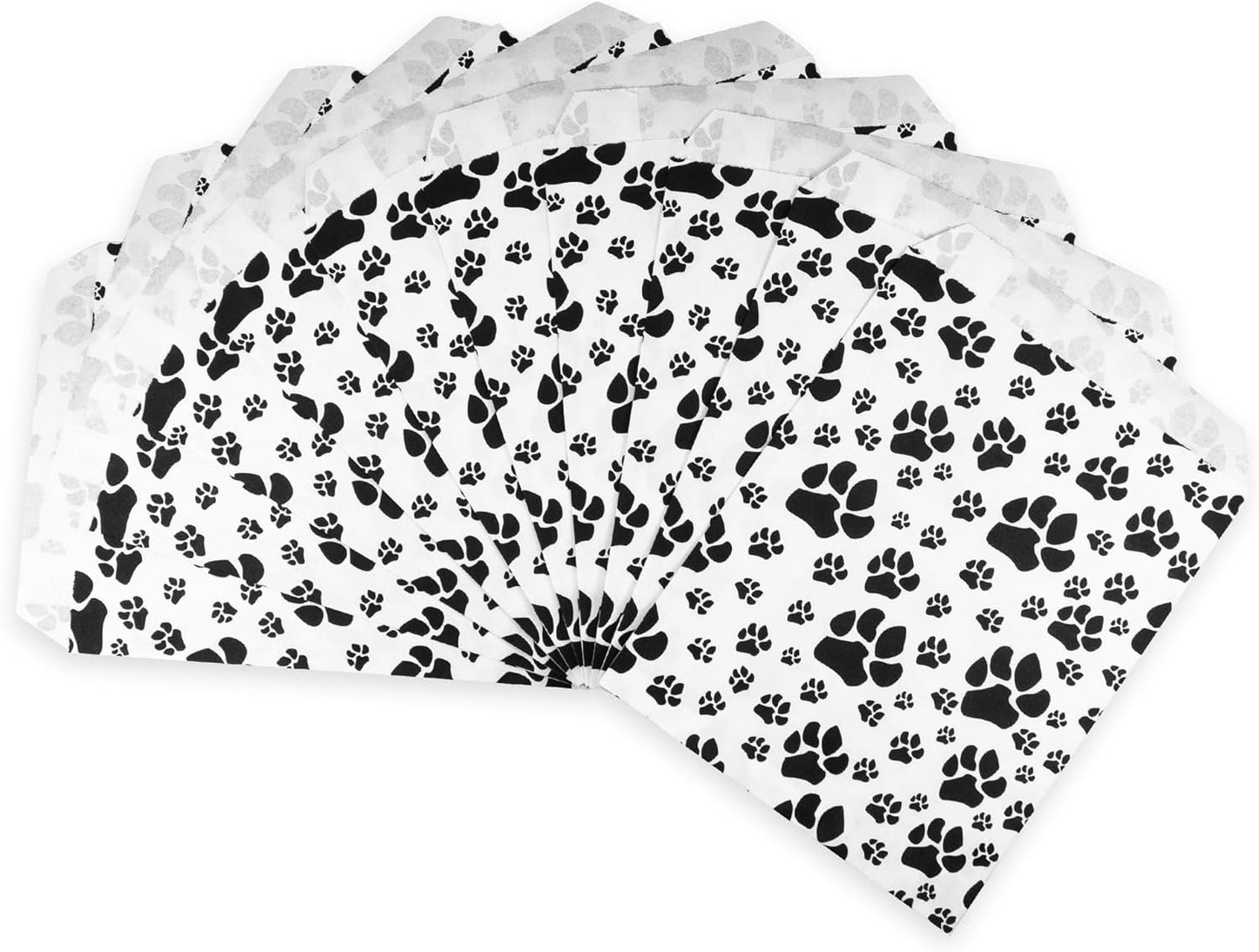 100 Quantity 5” x 7” Flat White Paw Print Decorative Bags - for Sales Merchandise/Candy/Cookies/Party Favors/Pens/Gifts