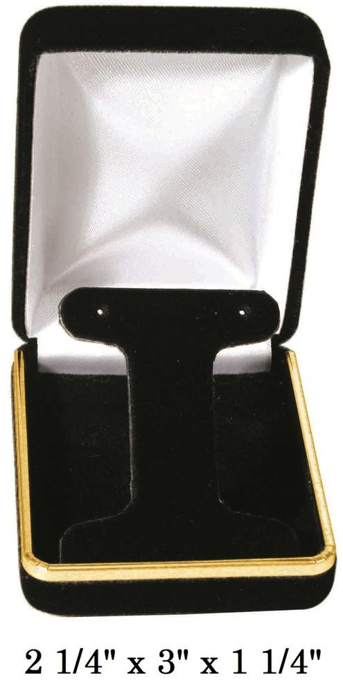 Classic Black Velvet Metal T-Shape Earring Gift Box with Brass Trim