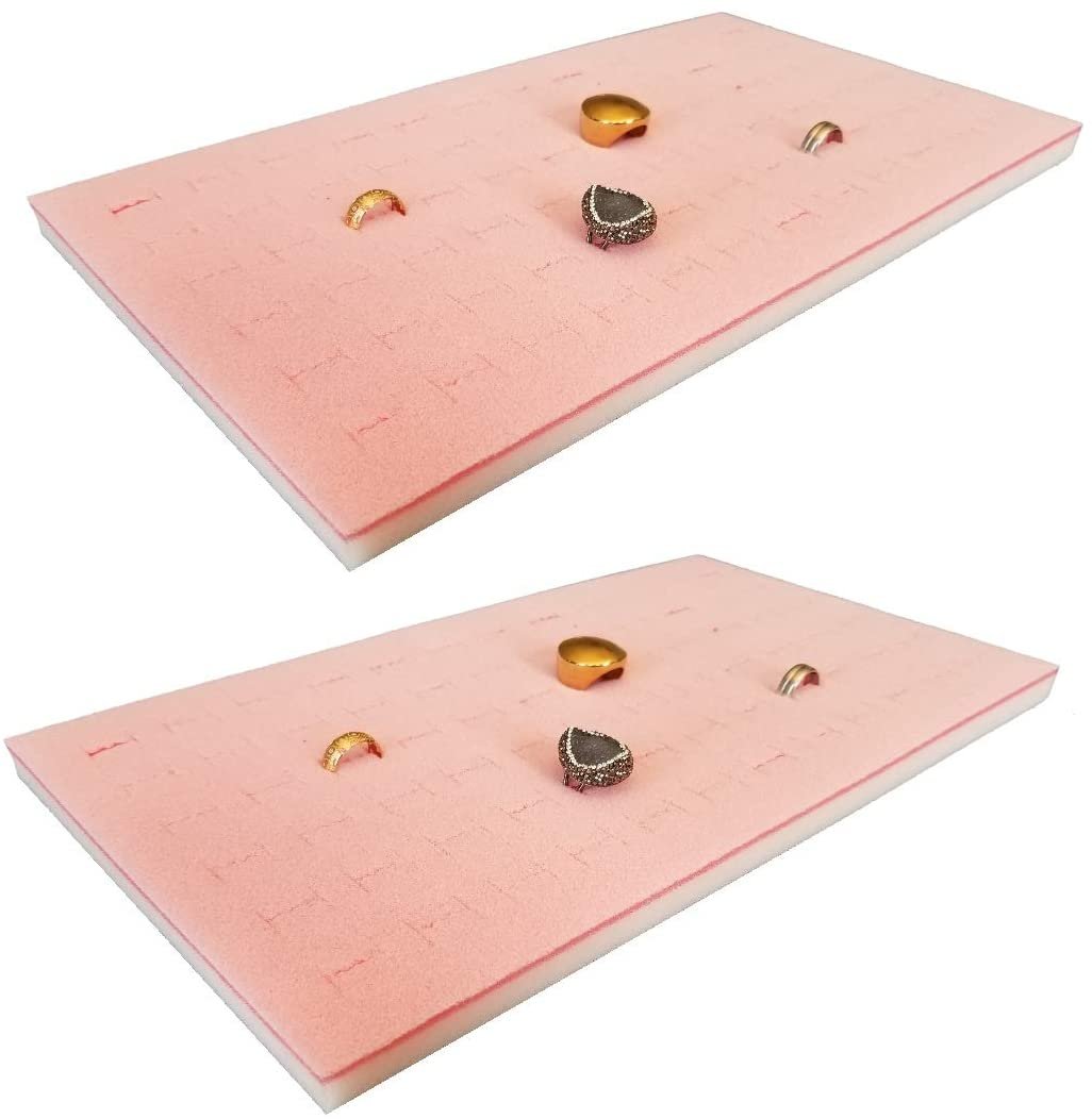 2 Piece 72 Pink Slot Jewelry Travel Ring Inserts Display Pads Pink Foam