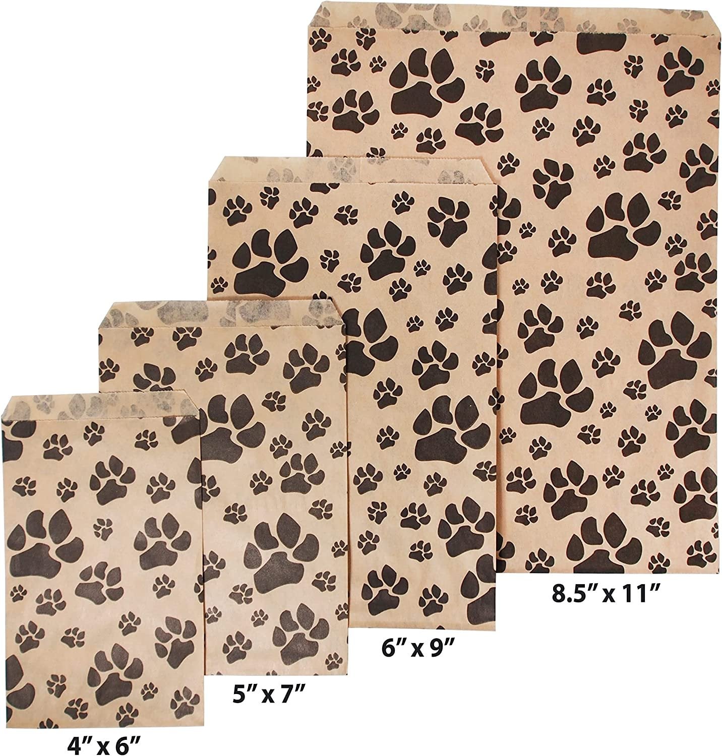 20 White or Brown Bags of our Decorative Flat Paper Gift Bags - Paw-Print Pattern for Sales/Treats/Parties Cookies/Gifts