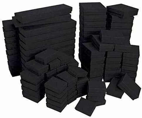 100 Qty Mixed Matte Black Cotton Filled Gift Boxes - 5 Sizes