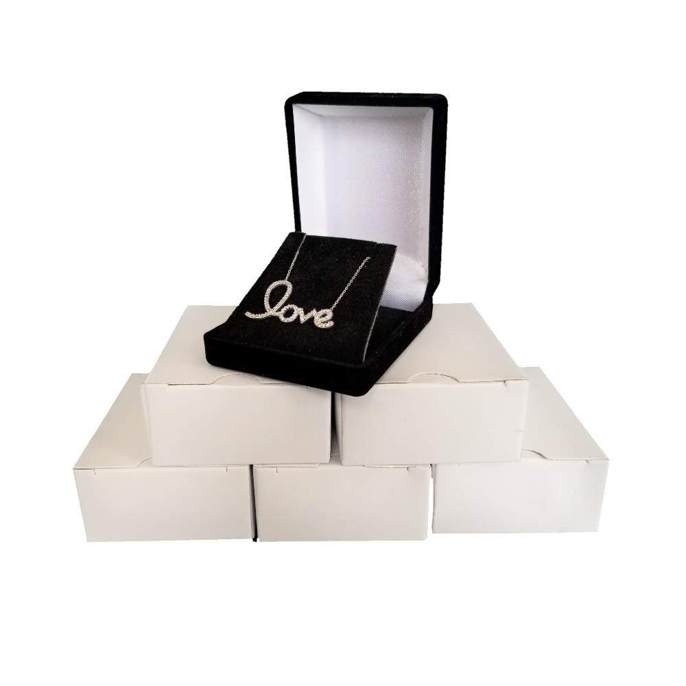 5 Black Elegant Flocked Velour Necklace Pendant Gift Boxes Jewelry Displays and Boxes