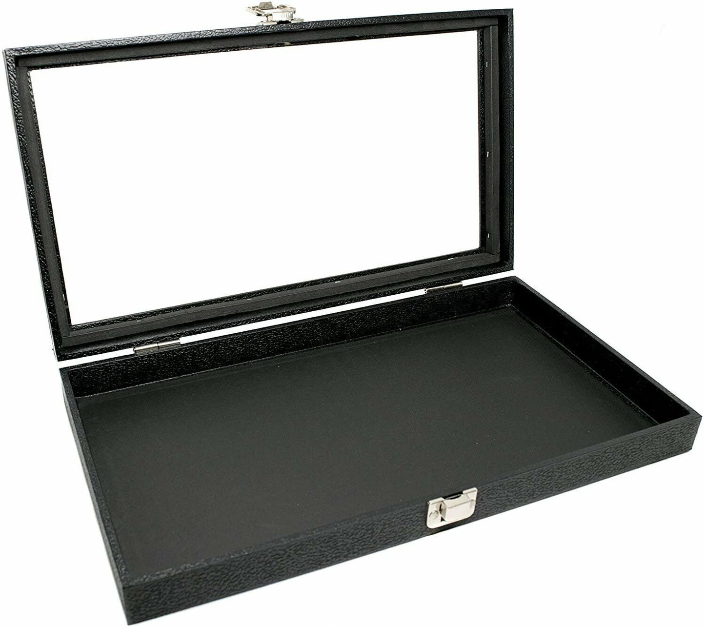 N'icePackaging - Large Glass Top Black Leatherette Metal Clasp Jewelry Display Case