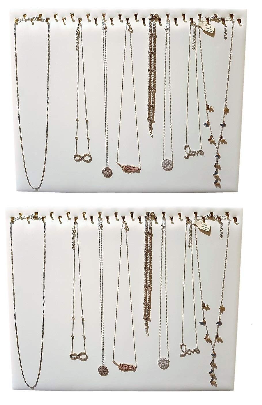 2-Pack 14.5" x 12"H White Leatherette Necklace display pad with 29 Hooks and a self standing easel