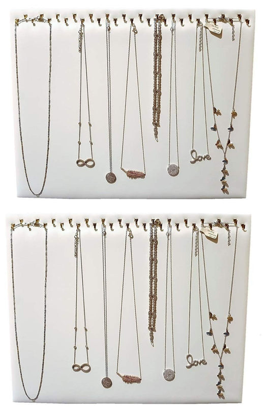 2-Pack 14.5" x 12"H White Leatherette Necklace display pad with 29 Hooks and a self standing easel