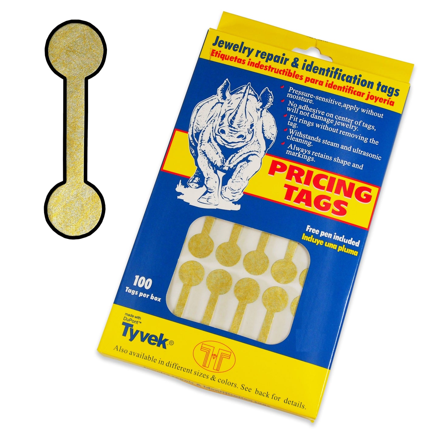 100 Qty - Tyvek dumbbell Jewelry Price Tags for pricing and identification.