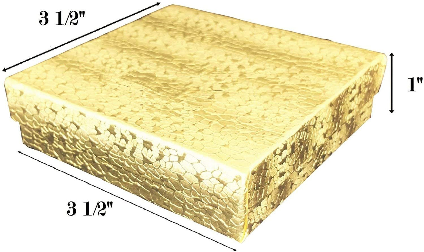 N'icePackaging - 100 Qty Gold Textured Imported Cotton Filled Bangle Jewelry Boxes - for Low Profile Bangles/Braclets/Small Watches & Large Earrings - 3 1/2" x 3 1/2" x 1"