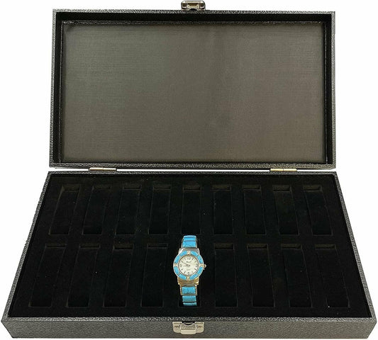 N'icePackaging - 1 Qty - 18 Slot Black Watch & Bangle Black Storage Case w/Removable Watch holders