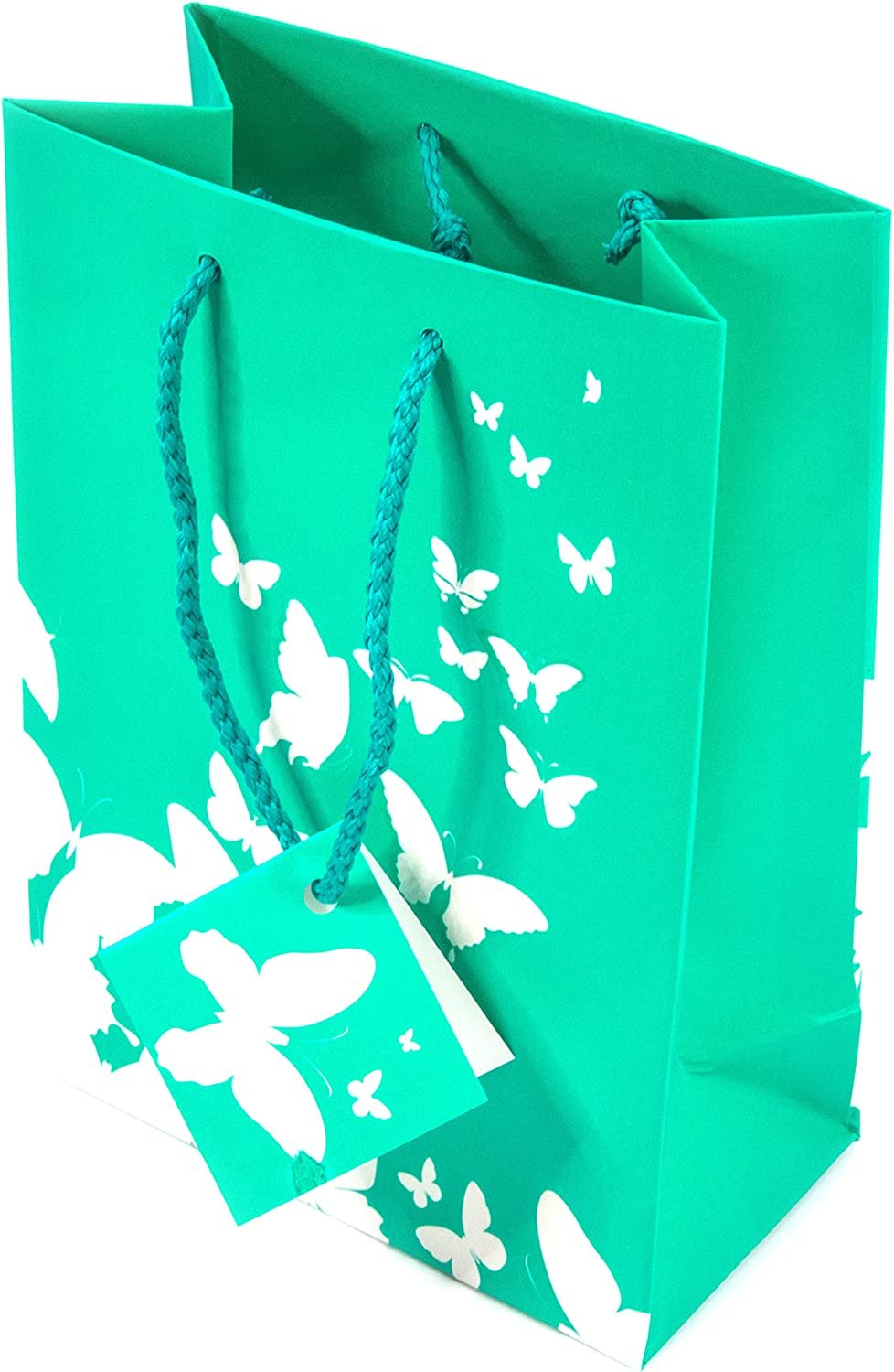 N’icePackaging – 10 Qty – Teal-Green w/White Butterfly Print Paper Tote Gift Bags – For Birthdays/Holidays/Parties/Gifts/Sales/Showers/Special Occasions – 4 Sizes