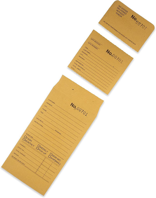 100 Qty Tear-a-Way Repair Envelopes – Sequentially Numbered – Record Customer / Payment / Deposit / Lay-Away Information – Tear-Off Paystub Receipt – 5 11/16” x 3 1/16”