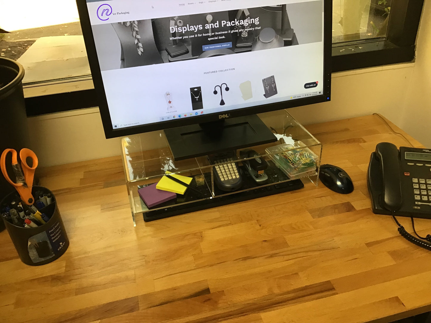 1 Qty - 5.5" High 5mm-thick Acrylic Glass Elevated Computer Monitor Stand w/Divider - 9" Wide Base