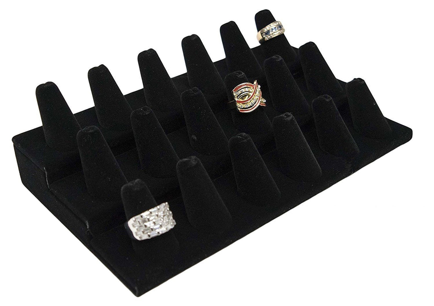 Black Velvet, 18 Finger (8.25"x4.75"x2.5"H) Showcase Finger Ring Display Finger Multi-Ring Jewelry Stand