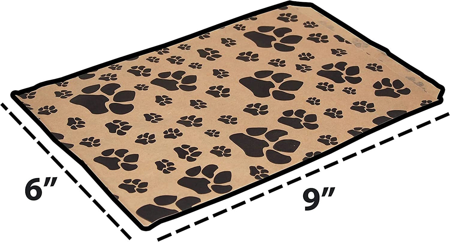 20 White or Brown Bags of our Decorative Flat Paper Gift Bags - Paw-Print Pattern for Sales/Treats/Parties Cookies/Gifts