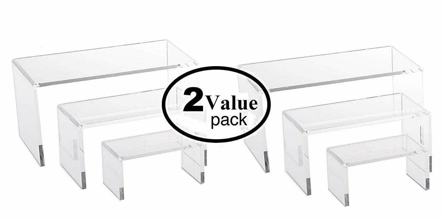 2 Sets, 3 Piece Acrylic Riser Set. (Medium Rectangle - 6 Pieces)