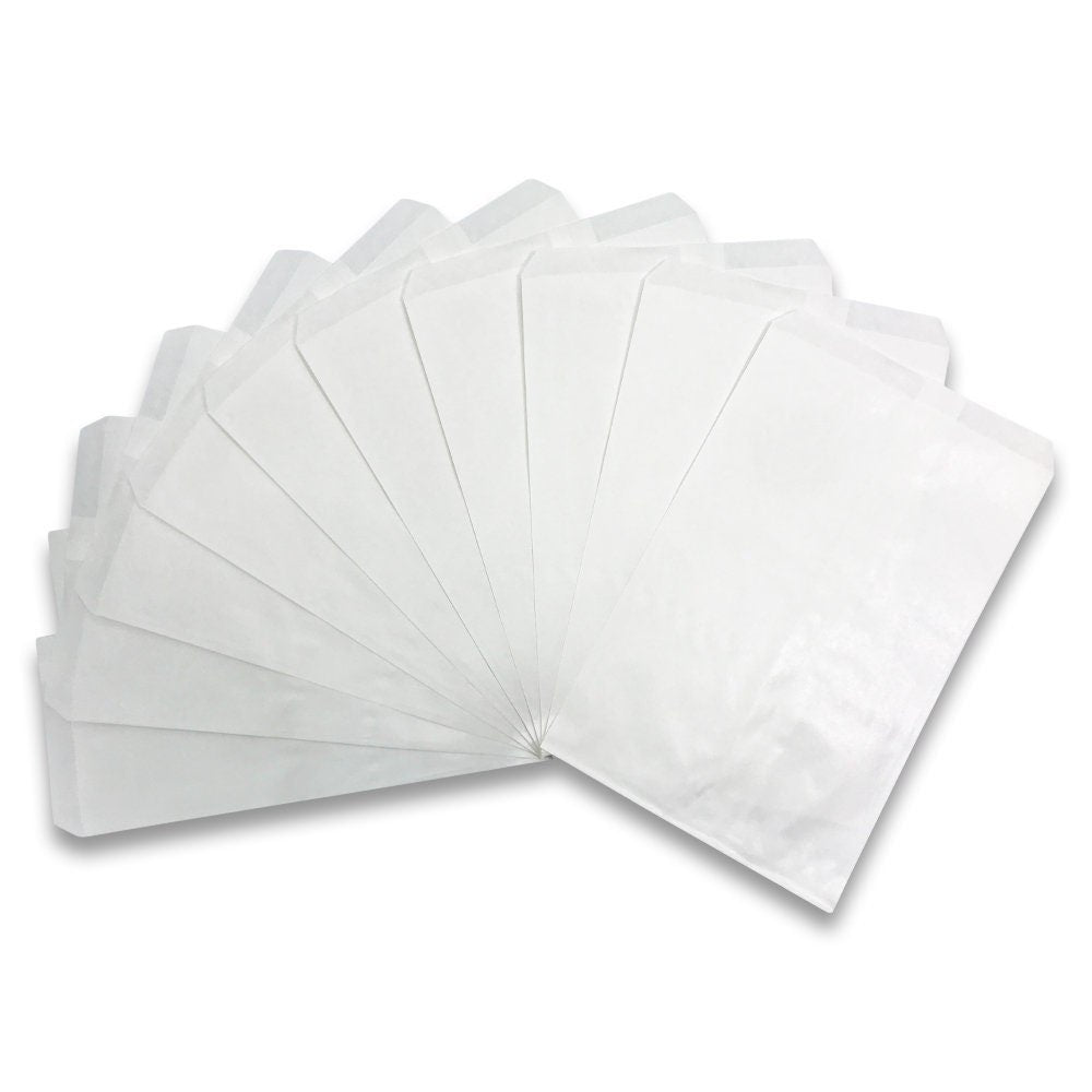 50 Bags Flat Plain Paper or Patterned Bags for candy, cookies, merchandise, pens, Party favors, Gift bags (5" x 7", Plain White)