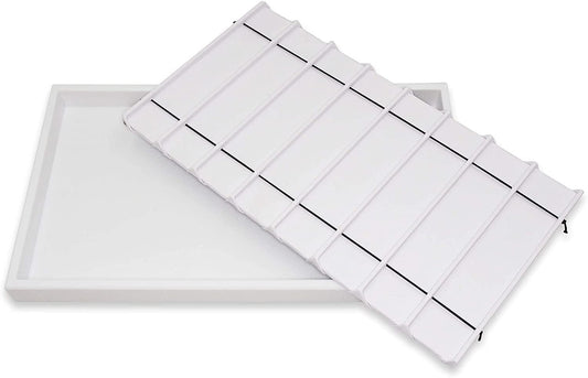 N'icePackaging  8 Section White Leatherette Sorting Tray with Free-standing White Plastic Display Tray  For Sales / Showcase / Home / Store Use - 14.75" x 8.25" x 1"