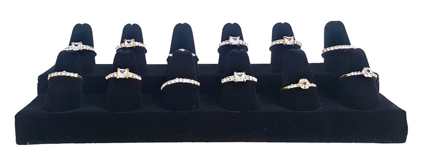 Showcase Finger Ring Display Finger Multi-Ring Jewelry Stand (Black Velvet, 12 Finger (8.25"x3.25"x2.25"H))