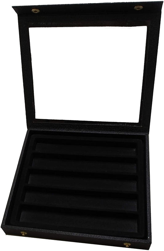 N'icePackaging 2 Qty Black Leatherette Jewelry Display Snap Cases 1 1/8" Deep w/Acrylic Glass-Top w/ 5 Compartment Tray Insert