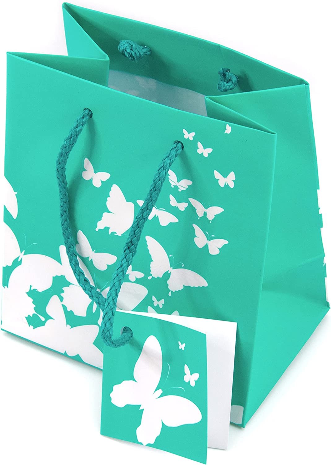 N’icePackaging – 10 Qty – Teal-Green w/White Butterfly Print Paper Tote Gift Bags – For Birthdays/Holidays/Parties/Gifts/Sales/Showers/Special Occasions – 4 Sizes