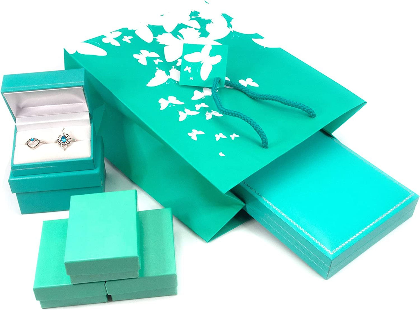 N’icePackaging – 10 Qty – Teal-Green w/White Butterfly Print Paper Tote Gift Bags – For Birthdays/Holidays/Parties/Gifts/Sales/Showers/Special Occasions – 4 Sizes