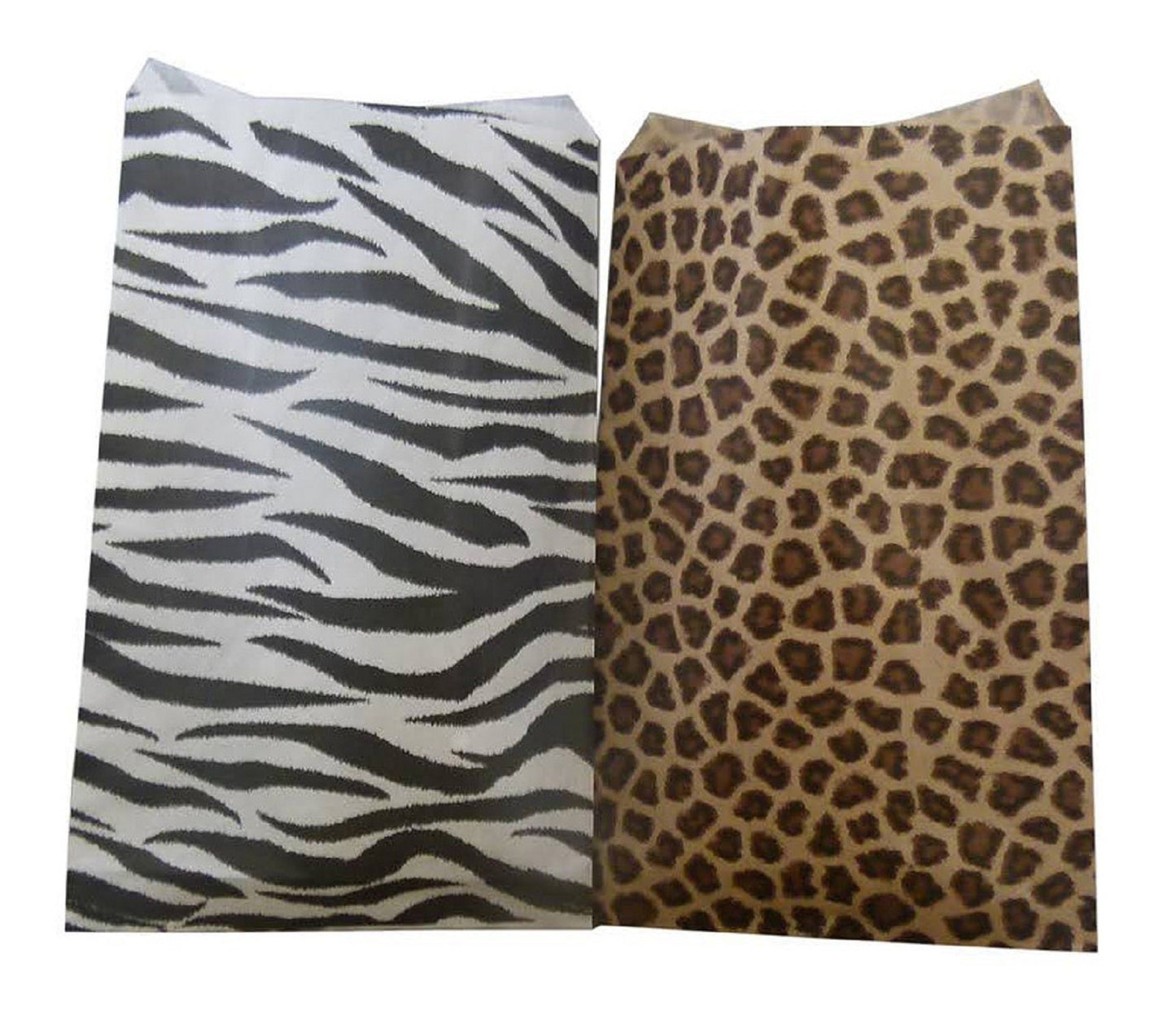 5" x 7", Cheetah/Zebra Combo (50 Bags) Flat Plain Paper or Patterned Bags for candy, cookies, merchandise, pens, Party favors, Gift bags