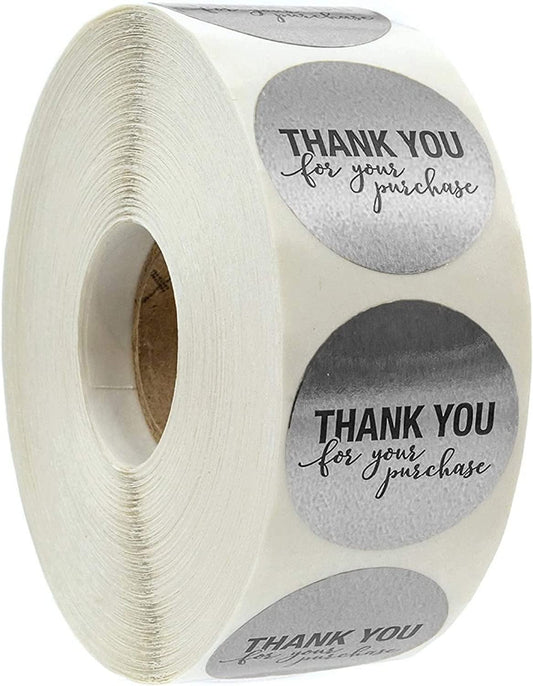 N’icePackaging – 500 Qty – 1 inch - Thank You for Your Purchase - Silver w/Black Text - Stickers – Self-Adhesive – for Decoration/Sales/Branding/Envelopes