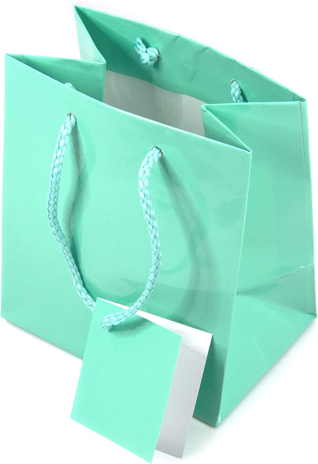 N’icePackaging – 10 Qty – Glossy Teal-Blue Paper Tote Gift Bags (4in x 2.75in x 4.5in) – For Birthdays/Holidays/Parties/Gifts/Sales/Showers/Special Occasions – 4 Sizes