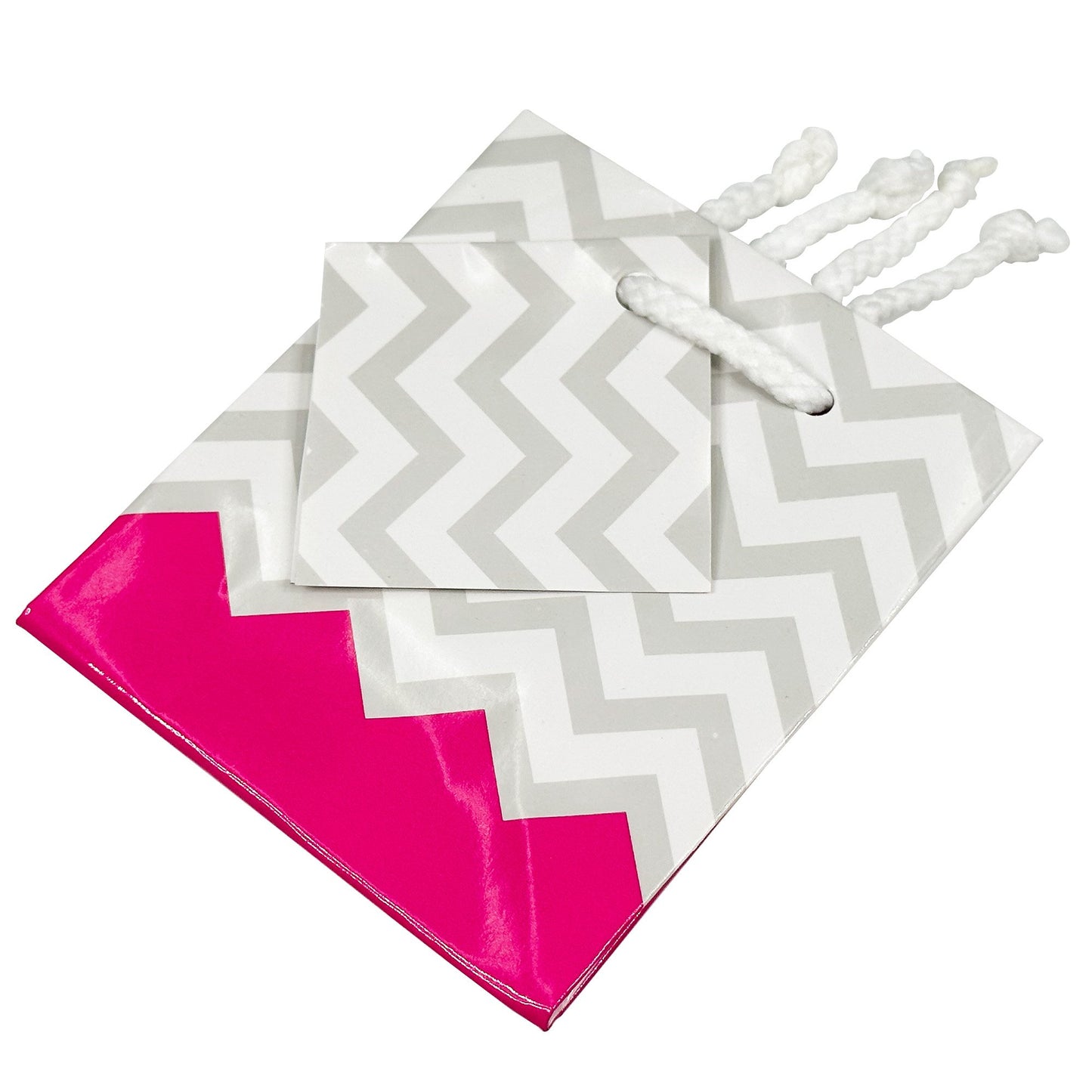 10 Qty – Pink Polka-Dot/Chevron Paper Tote Gift Bags