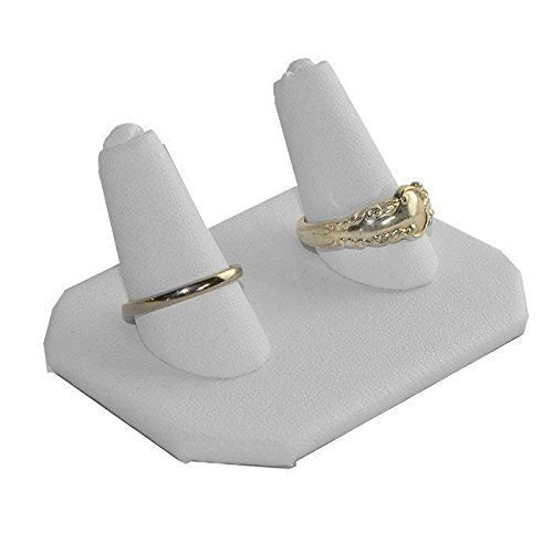 N'icePackaging - 1 Qty - White Leatherette Jewelry Ring Display Stand ~ Holds 2 Rings - Octagon Base - 3" x 2" x 1 1/4"