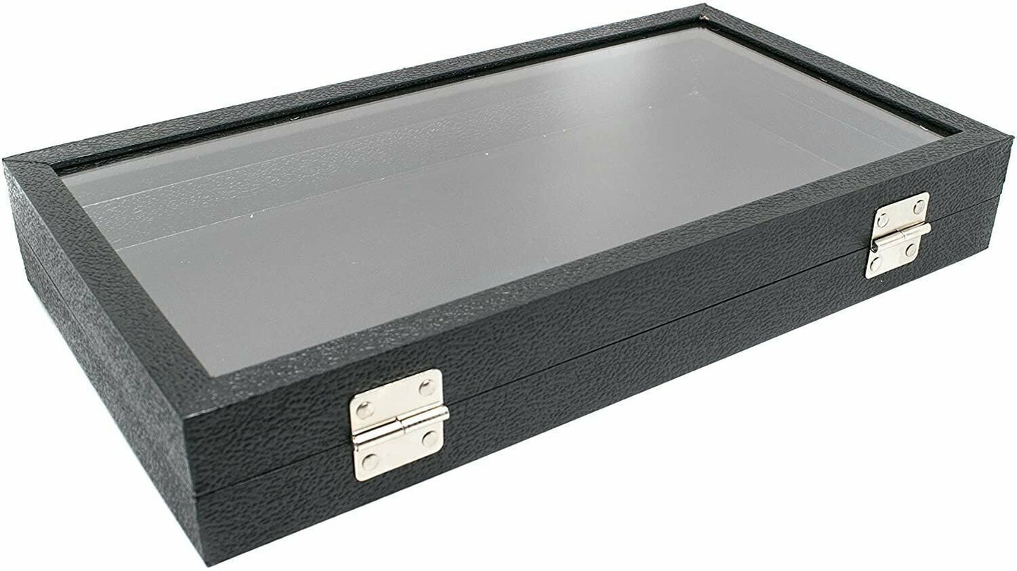 N'icePackaging - Large Glass Top Black Leatherette Metal Clasp Jewelry Display Case