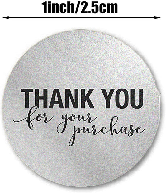 N’icePackaging – 500 Qty – 1 inch - Thank You for Your Purchase - Silver w/Black Text - Stickers – Self-Adhesive – for Decoration/Sales/Branding/Envelopes