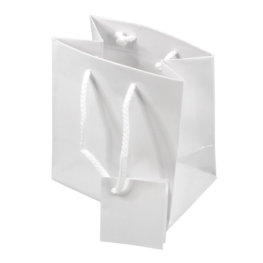 10 Qty – Glossy White Paper Tote Gift Bags – For Birthdays, Holidays, Gifts, and more.