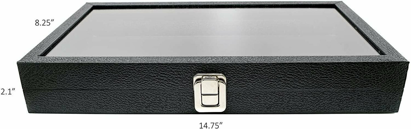 N'icePackaging - Large Glass Top Black Leatherette Metal Clasp Jewelry Display Case