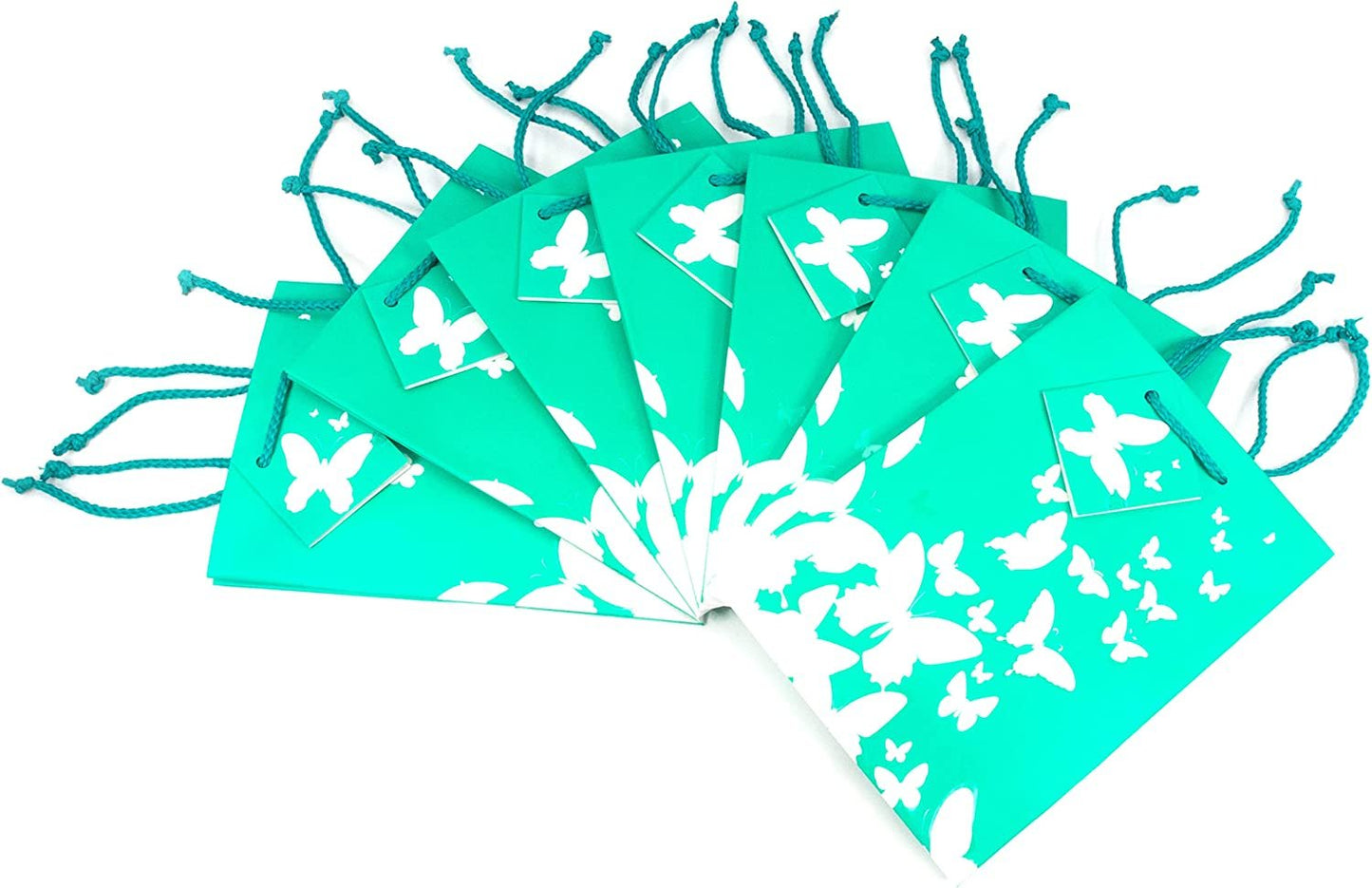 N’icePackaging – 10 Qty – Teal-Green w/White Butterfly Print Paper Tote Gift Bags – For Birthdays/Holidays/Parties/Gifts/Sales/Showers/Special Occasions – 4 Sizes