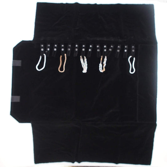 Deluxe Midnight Black Velvet 16 Snap Chain Jewelry Rolls w/ID Window – for Sales/Travel/Storage/Organization